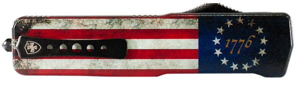 Templar Knife LZBRF321 Premium Weighted Betsy Ross Flag Large 3.55" OTF Drop Point Plain Black Oxide Stonewashed D2 Steel Blade, 5.25" Betsy Ross Flag Aluminum Zinc Alloy Handle