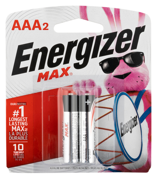 Energizer E92BP2 AAA Max Black/Silver 1.5V Alkaline Qty (2) Single Pack