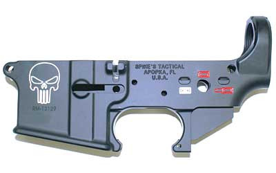 Spike's Tactical AR-15 lower receiver. Called the "Punisher" this lower has a unique theme, that features a Color filled Punisher skull.