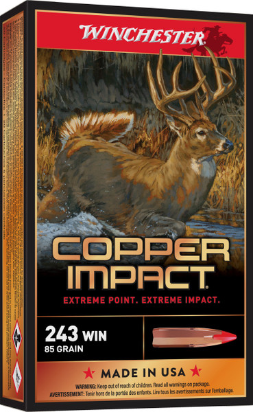 Winchester Ammo X243CLF Copper Impact  243Win 85gr Copper Extreme Point Lead Free 20 Per Box/10 Case