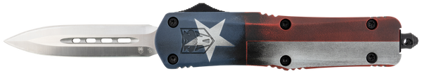 CobraTec Knives MCTXFS3DAGNS FS-3 Texas Flag Medium 3" OTF Dagger Plain Satin D2 Steel Blade, 5" Texas Flag Aluminum Cerakoted Handle