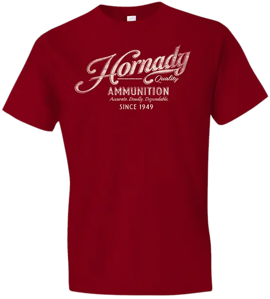 Hornady Gear 31872 Vintage Script  Red Cotton Semi-Fitted Medium