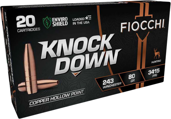 Fiocchi 243BHC Knock Down  243Win 80gr Copper Hollow Point 20 Per Box/10 Case
