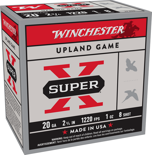 Winchester Super-x 20ga 2.75" - 1oz #8 1220fps 25rd 10bx/cs