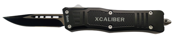Xcaliber Knife Company  9mm  Small 2.75" OTF Drop Point Black 440C SS Blade, 3.91" Steel Handle