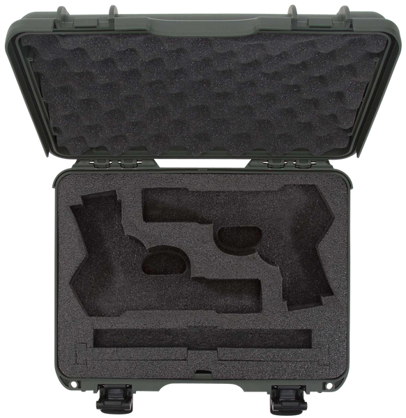 Nanuk 910CLASG6 910 Classic 2 Up Pistol Case Olive Polymer w/ Latches & Closed-Cell Foam Padding 13.20" L x 9.20" W x 4.10 " H Interior Dimensions