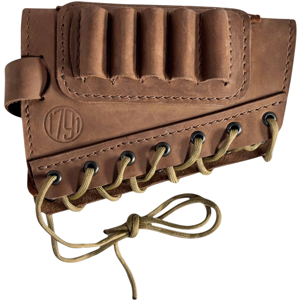 1791 Gunleather HNTBAMRBRWR Butt Cuff Ammo Holder Hunt Brown Leather Capacity 5 Shells "Creep Stop" Strap Mount