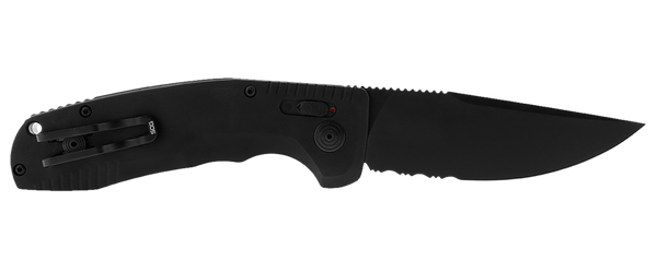 S.O.G SOG15380257 SOG-TAC Auto 3.43" Folding Part Serrated Black TiNi Cryo D2 Steel Blade Black Micro-Textured Anodized Aluminum Handle Includes Pocket Clip