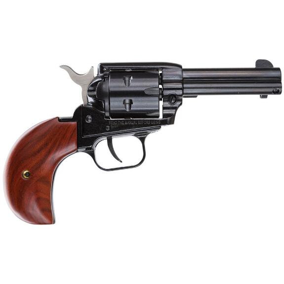 Heritage Rough Rider Revolver with a birds head grip and a 3.5" barrel chambered in .22 lr  and comes with a convertible cylinder in .22 Mag