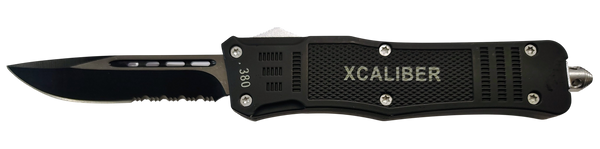 Xcaliber Knife Company  380 ACP  Large 3.80" OTF Part Serrated Black 440C SS Blade, 5.30" Steel Handle