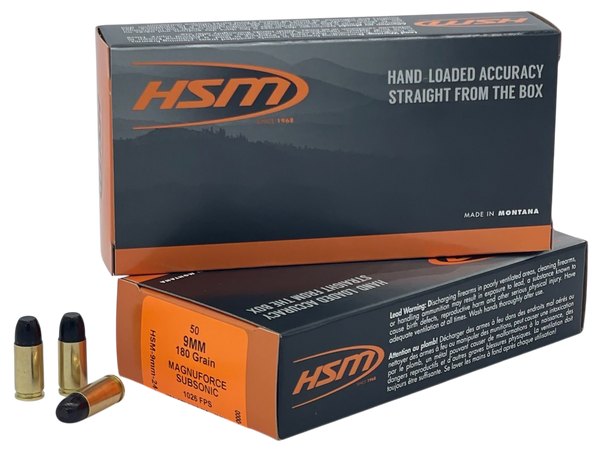 Hsm Subsonic 9mm Luger 180gr - Hard Cast Lead Fn 50rd 10bx/cs