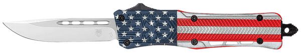 CobraTec Knives SUSACTK1SDNS CTK-1 American Flag Small 2.75" OTF Drop Point Plain D2 Steel Blade, 4.25" Red/White/Blue Flag Cerakote Aluminum Alloy Handle