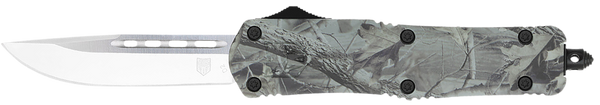 CobraTec Knives MWDFS3DNS FS-3  Medium 3" OTF Drop Point Plain D2 Steel Blade, 4.50" Woodland Camo Aluminum Alloy Handle