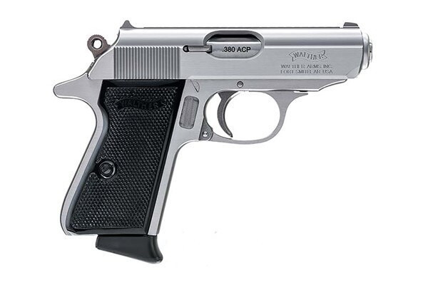 This is a Walther Arms Inc PPK/S chambered in .380 auto, stainless steel. Comes with 2 magazines, one with and one without the pinky rest