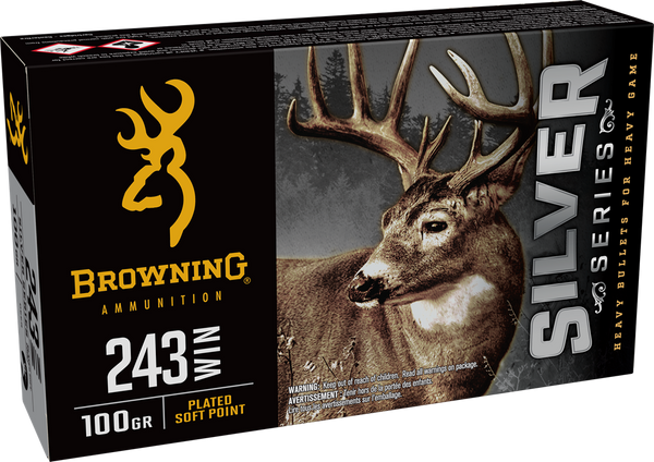Browning Ammo B192602431  Silver 243Win 100gr Plated Soft Point 20 Per Box/10 Case