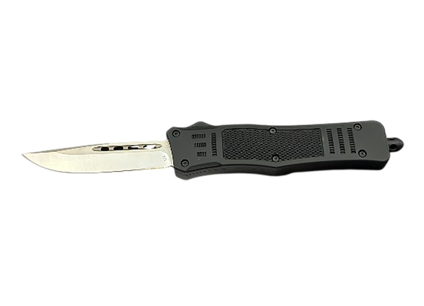 Steel River Knives MT618BULDP MT618 Ultralight 3.25" OTF Drop Point Plain Polished D2 Steel Blade, 4.25" Black Aluminum Handle