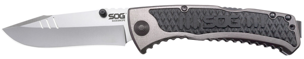 S.O.G SOG-SW1011-C Sideswipe  3.40" Folding Clip Point Plain Bead Blasted 7Cr15MoV SS Blade Gray Anodized Aluminum/G10 Handle Includes Belt Clip