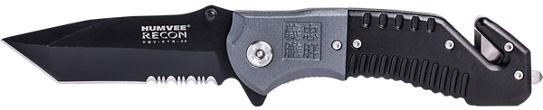 Humvee Adventure Gear HMVKTR08 Humvee Recon Folding Plain/Serrated Black Stainless Steel Blade, Black/GrayHandle