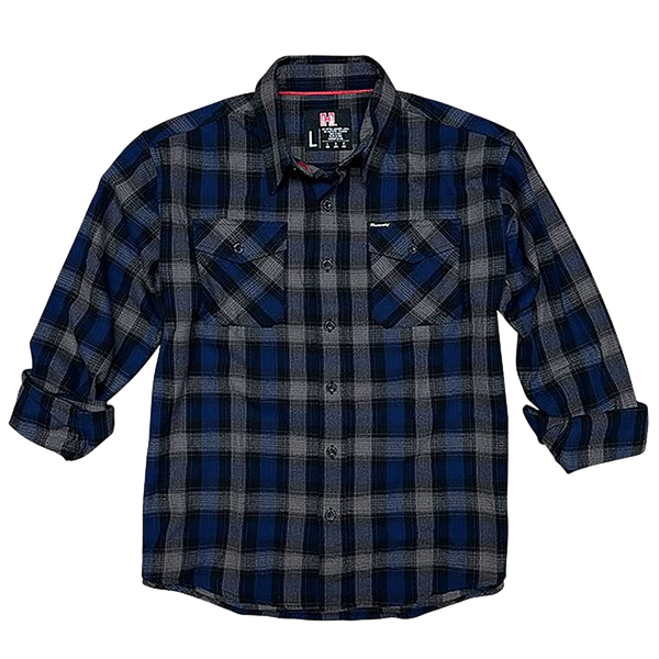 Hornady Gear 32205 Flannel Shirt  2XL Navy/Black/Gray,  Cotton/Polyester, Relaxed Fit Button Up