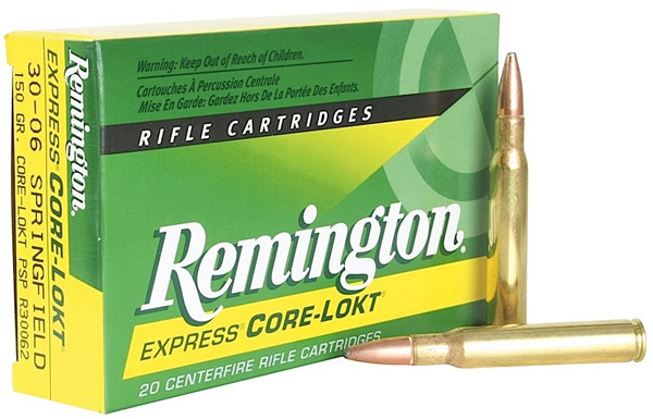 Remington .30-06 Core Lokt with a 150 grain core lokt PSP projectile.