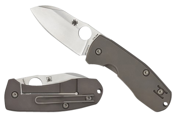 Spyderco C158TIP2 Techno 2  2.52" Folding Sheepsfoot Plain CTS XHP Steel Blade/Matte Stonewashed Titanium Handle Includes Pocket Clip