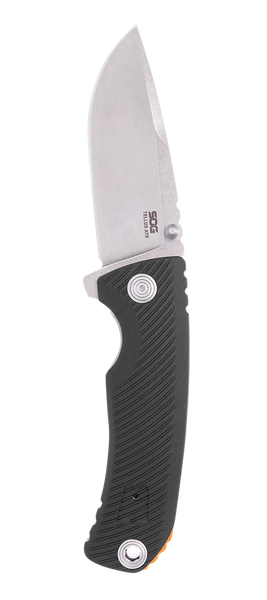 S.O.G SOG11060243 Tellus ATK 3.50" Folding Clip Point Plain Stonewashed Cryo 440C SS Blade/ Black Textured w/Orange Backspacer GRN Handle Includes Belt Clip