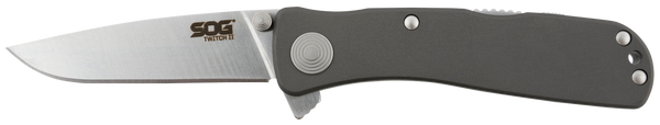 S.O.G SOGTWI8CP Twitch II 2.65" Folding Drop Point Plain Satin AUS-8A SS Blade Gray Anodized Aluminum Handle Includes Belt Clip