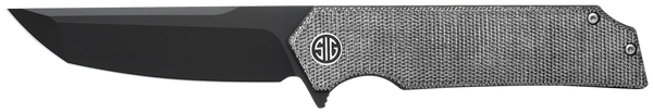 Sig Sauer Knives TS8BB Tsuru  3.30" Folding Tanto Plain Black PVD 154CM SS Blade, 4.20" Salt & Pepper Micarta Handle