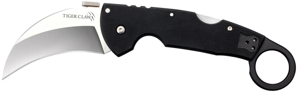 Cold Steel CS22C Tiger Claw  3.50" Folding Hawkbill Plain Stonewashed American S35VN Blade/6" Matte Black w/Ring G10 Handle Includes Belt Clip