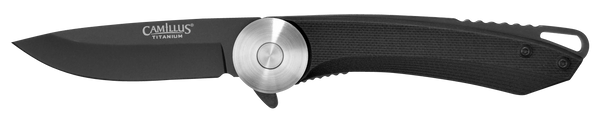 Camillus 19640 Cirque  2.75" Folding Drop Point Plain Black AUS-8 Carbonitride Titanium Blade, Black G10 Handle
