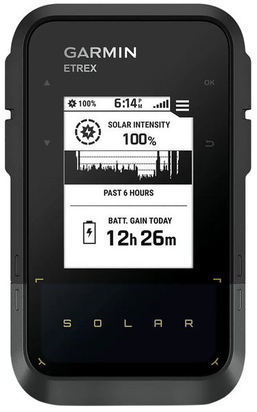 Garmin 0100278200 eTrex Solar GPS/Smart Features, 28MB Memory Black 2.20" Transflective/Monochrome Display, Compatible w/Garmin Explore App
