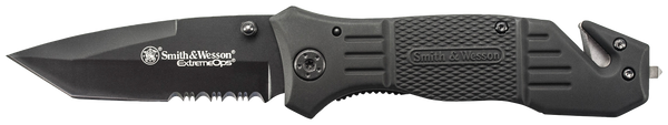 Smith & Wesson Knives SWFR2SCP Extreme Ops  3.30" Folding Tanto Part Serrated Stainless Steel Blade 4.70" Black Includes Pocket Clip
