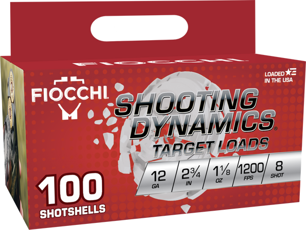Fiocchi 12SDB188 Shooting Dynamics  12Gauge 2.75" 1 1/8oz 8Shot 100 Per Box/2 Case
