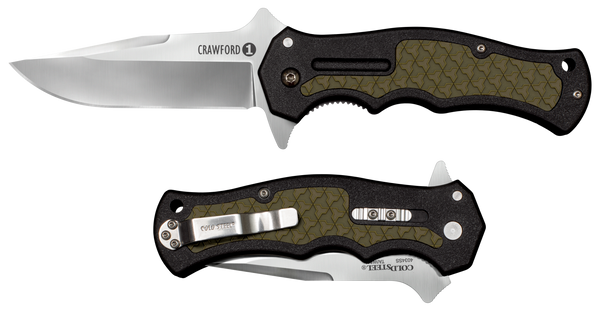 Cold Steel CS20MWCZ Crawford 1 3.50" Folding Plain Clip Point 4034 Stainless Steel Blade Black w/OD Green Traction Inlays GRN Handle Blister Pack Packaging