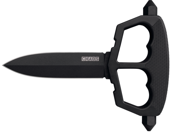 Cold Steel CS80NT3 Chaos Push Knife 5" Fixed Plain Black Matte Powder Coat SK-5 Steel Blade/ Black w/D-Guard Handle Griv-Ex w/Overmold Kray-Ex Handle Includes Belt Loop/Sheath
