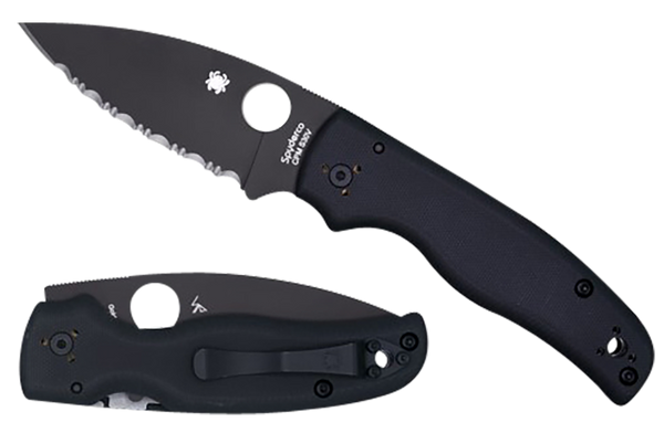 Spyderco C229GSBK Shaman  3.58" Folding Serrated Black DLC CPM S30V SS Blade/Black Textured G10 Handle Includes Pocket Clip