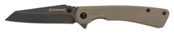 Browning 3220512 Branded Rock  EDC 3" Folding Wharncliffe Plain Black Stonewashed 7Cr17MoV SS Blade, Flat Dark Earth G10 Handle