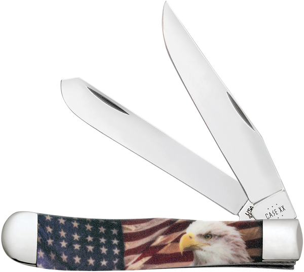 Case 10647 Patriot Trapper 3.24"/3.27" Folding Clip Point/Spey Plain Red/White/Blue, Mirror Polished Tru-Sharp SS Blade, Smooth Synthetic Handle