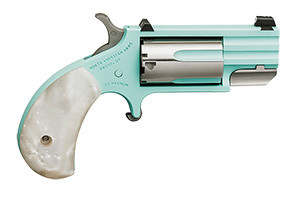 NAM Revolver - Pug - 22M - Turquoise|Stainless Steel - 1" HB - White Pearl Grips - NAA-PUG-DTQ-W
