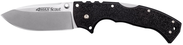 Cold Steel CS62RQZ 4-Max Scout 4" Folding Drop Point Plain Stonewashed/6" Black Griv-Ex Handle Includes Belt Clip