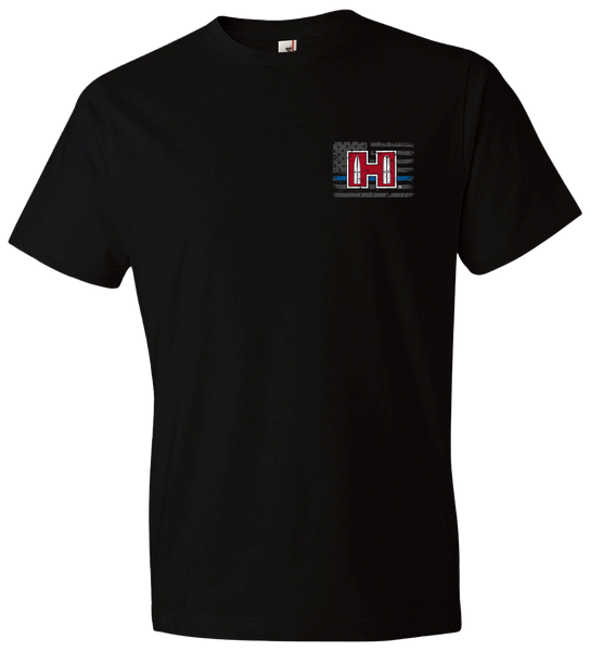 Hornady Gear 30764 POW Blue Line  Black, Cotton Short Sleeve, Semi-Fitted XL