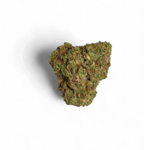 Close-up of Hawaiian Haze THCA flower nugs showing bright orange hairs and crystal trichomes, 1 OZ bulk size at GreenRX™ Madison.