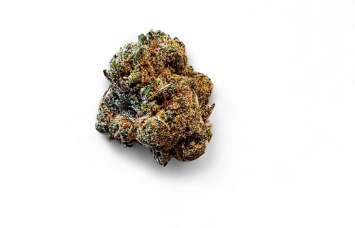 Close-up of premium Candyland Kush THCa hemp flower 1/8th bag showing dense sativa buds coated in frosty trichomes at GreenRX Madison