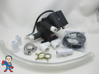 Retrofit Kit Pump Circulation Grundfos 230v 3/4" Barb 12-18 GPM New Style
 This kit comes with 18" of Clear 3/4" Tubing, (1) 3/4" Barbed Coupler, (2) Roto Clamps, (2) Worm Clamps, (2) 3/4" Street 90's and (2) 3/4" Slip x slip couplers and the wiring conversion kit to make it an Amp plug..