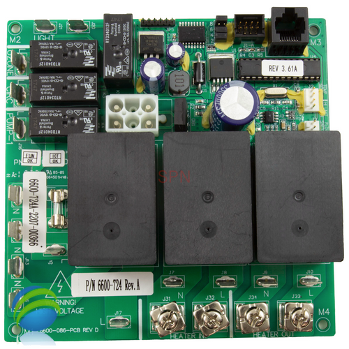 Circuit Board, Sundance/Jacuzzi, LX-10, Rev 3.56+, (1999 +), w/3 Big Relays, 1-Pump, w/Circ Pump.. This is the revised board and it has pinch tabs or spade connectors..