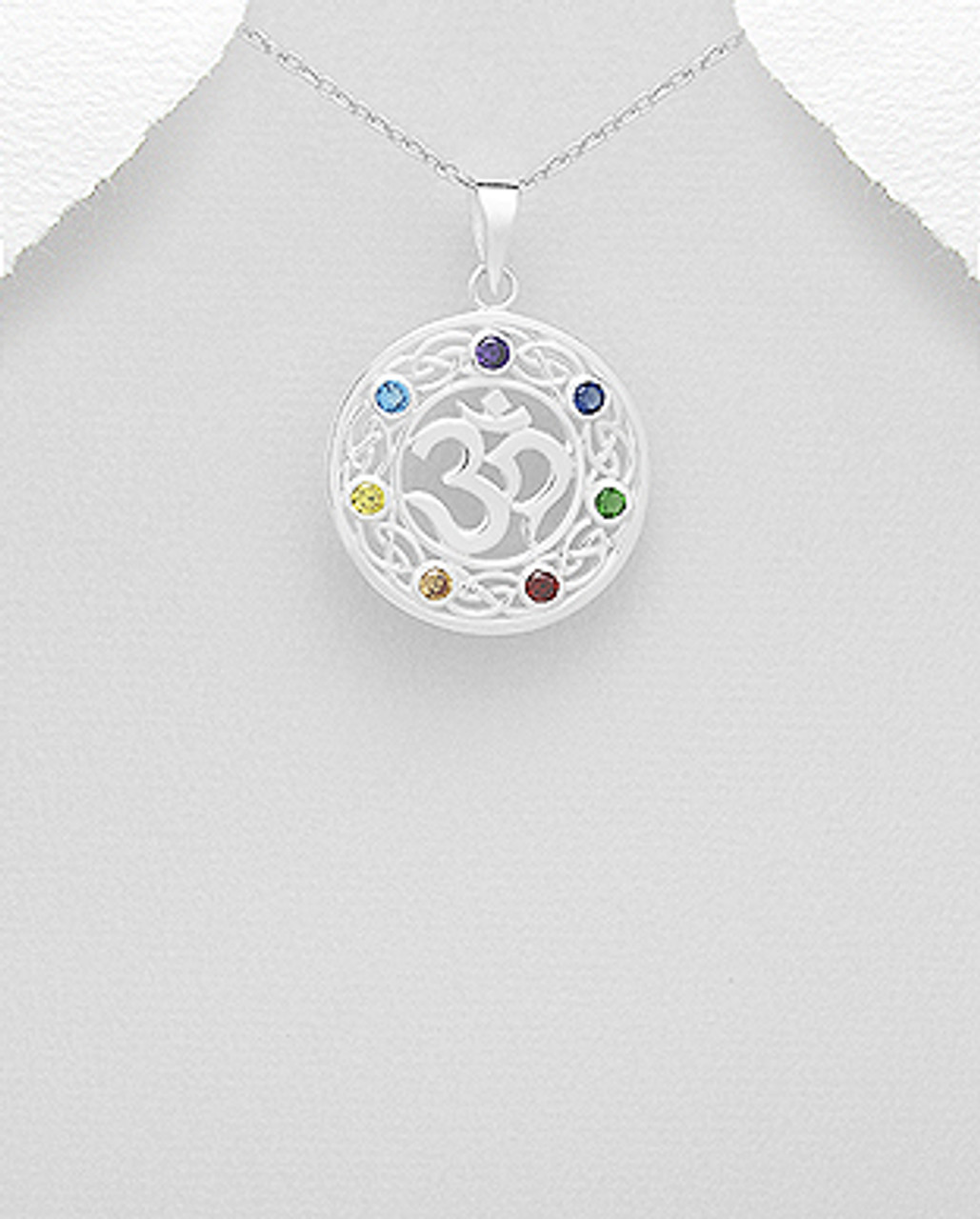 Sterling Silver Celtic, Om Chakra Pendant Decorated with CZ Simulated  Diamonds Necklace, Plated with Pure Silver