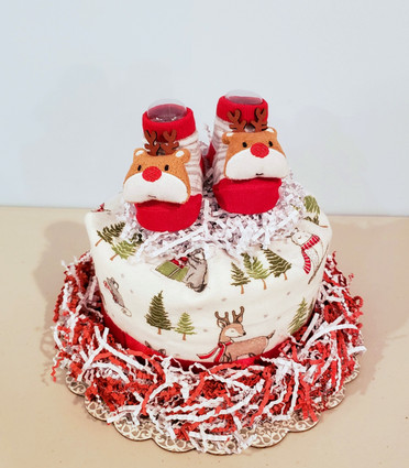 Eco Reindeer Christmas Bundt Diaper Cake - front view