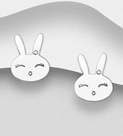 Bunny rabbit studs made from sterling silver