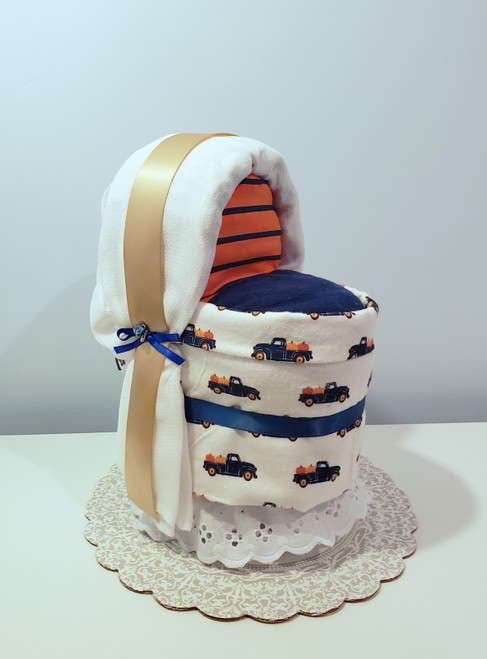 Boy's Fall and Trucks Bassinet Diaper Cake