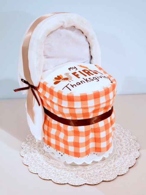 Thanksgiving Bassinet Diaper Cake - My First Thanksgiving side view